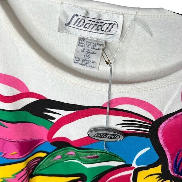 Sideffect Neon Floral 80’s Knit Top Size Medium Nwt Vintage Shoulder Pad - Picture 2 of 4